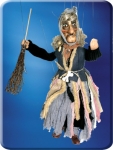 Large handmade Witch Marionette with hand carved wooden face, hands, shoes. Made in Prague.