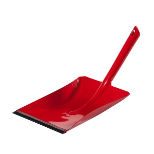 metal dustpan coated red with rubber lip, 24 cm wide, 38 cm long, Made in Germany