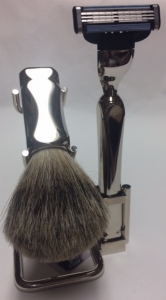 3 Pieces: Quality Badger Hair Shaving Brush, Razor with Gillette Mach 3 Blade. Made in Germany by Erbe Solingen.