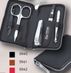 Manicure Set leather black scissors tweezers nail cuticle nipper clipper clipser stainless steel Made in Germany Chrome